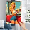 Винтажная металлическая жестяная вывеска в стиле American Diner Ретро 1950-х Официантка с стаканами для газировки Красный диванчик Прочный металлический настенный декор для дома
