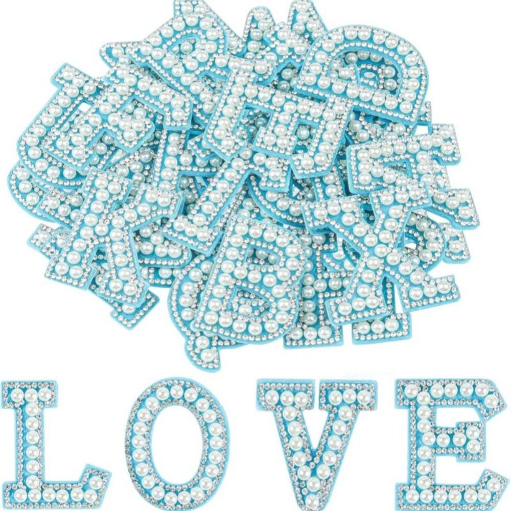 26Pcs Beaded 26 Letter Applique A-Z Alphabe Pearl Alphabet Patch Rhinestone Letter Patches Clothes