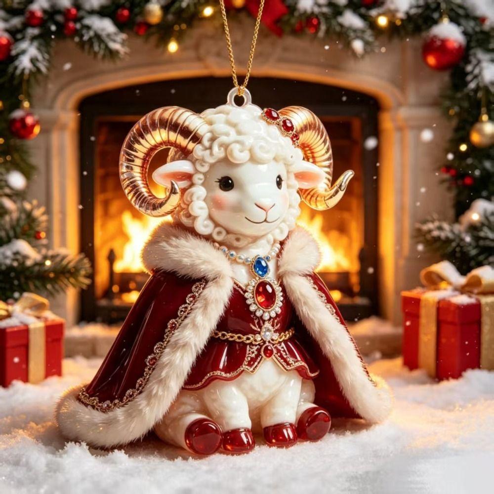2D Flat Goat Hanging Ornament Artificial Rhinestone Animal Hanging Decoration Festive Occasions