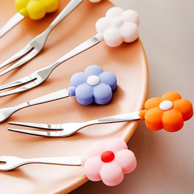 Вилка для фруктов из нержавеющей стали, для торта, десерта, милые мини-вилки для салата, мультяшные цветы, детские столовые приборы для фруктов и еды, кухонный инструмент