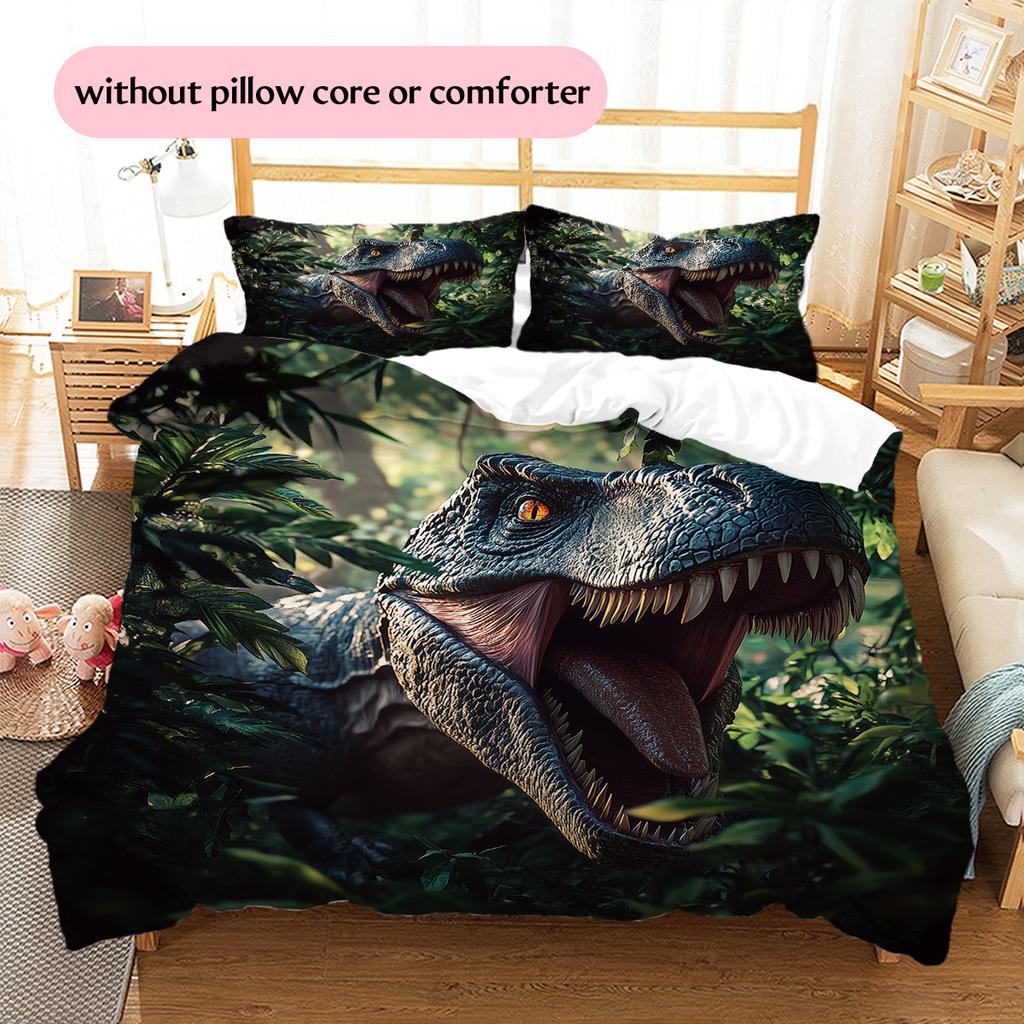 Roaring Jungle Dinosaur Pattern Bedding Quilt Set Quilt Cover Pillowcase Home Decoration Gift (1 * duvet cover + 2 * pillowcase, without core)