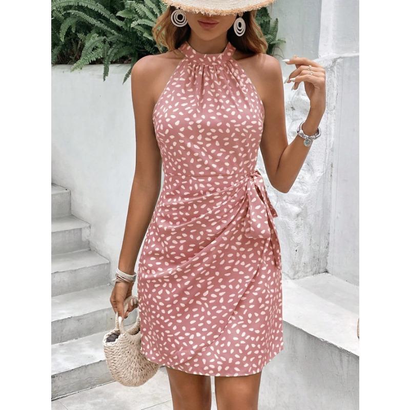 VEZFAA Женская мода лето весна без рукавов свисающий вырез высокая талия повседневные платья