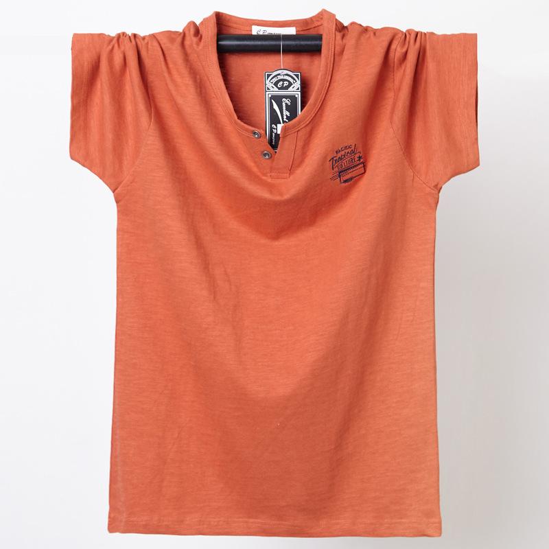 Новые летние мужские хлопковые футболки с v-образным вырезом, свободные большие размеры, повседневная дышащая, впитывающая пот, эластичная однотонная футболка