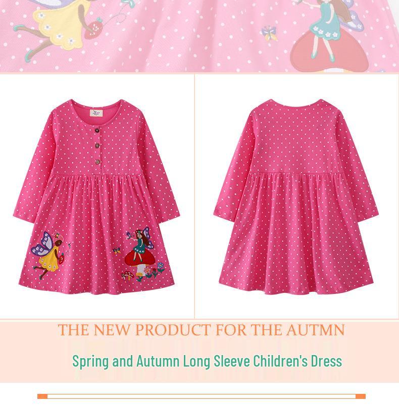 Девочковое платье в европейском и американском стиле, с вышивкой и пэчворком, с длинным рукавом и круглым вырезом - Коллекция Весна и Осень.