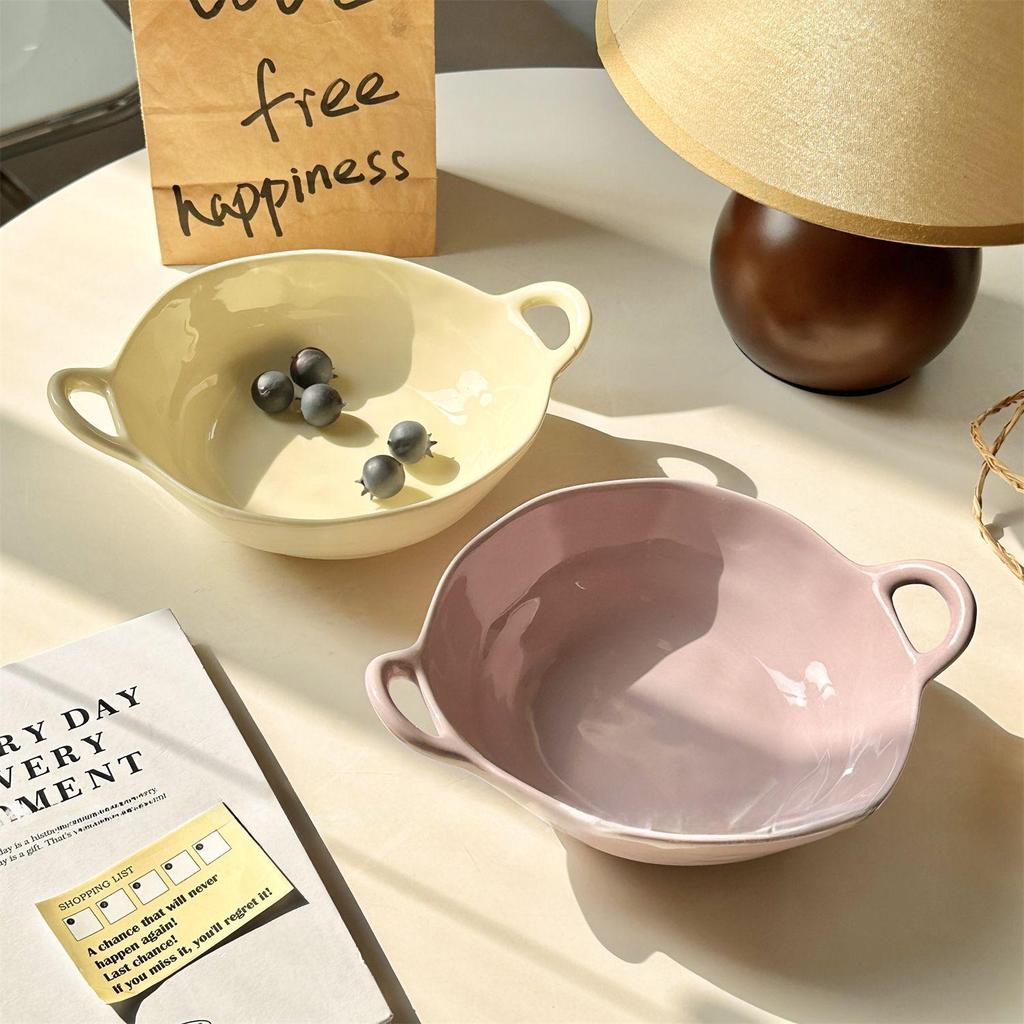 Миска Wzrins в японском кремовом стиле неправильной формы с двумя ручками - Идеально подходит для выпечки, салатов, фруктов и многого другого