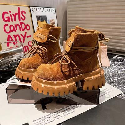 Новые короткие ботинки на платформе для ранней осени, которые можно носить двумя способами, с отворотом, на шнуровке спереди, полированные ботинки Мартина, универсальные ботинки в стиле локомотив-милитари для женщин