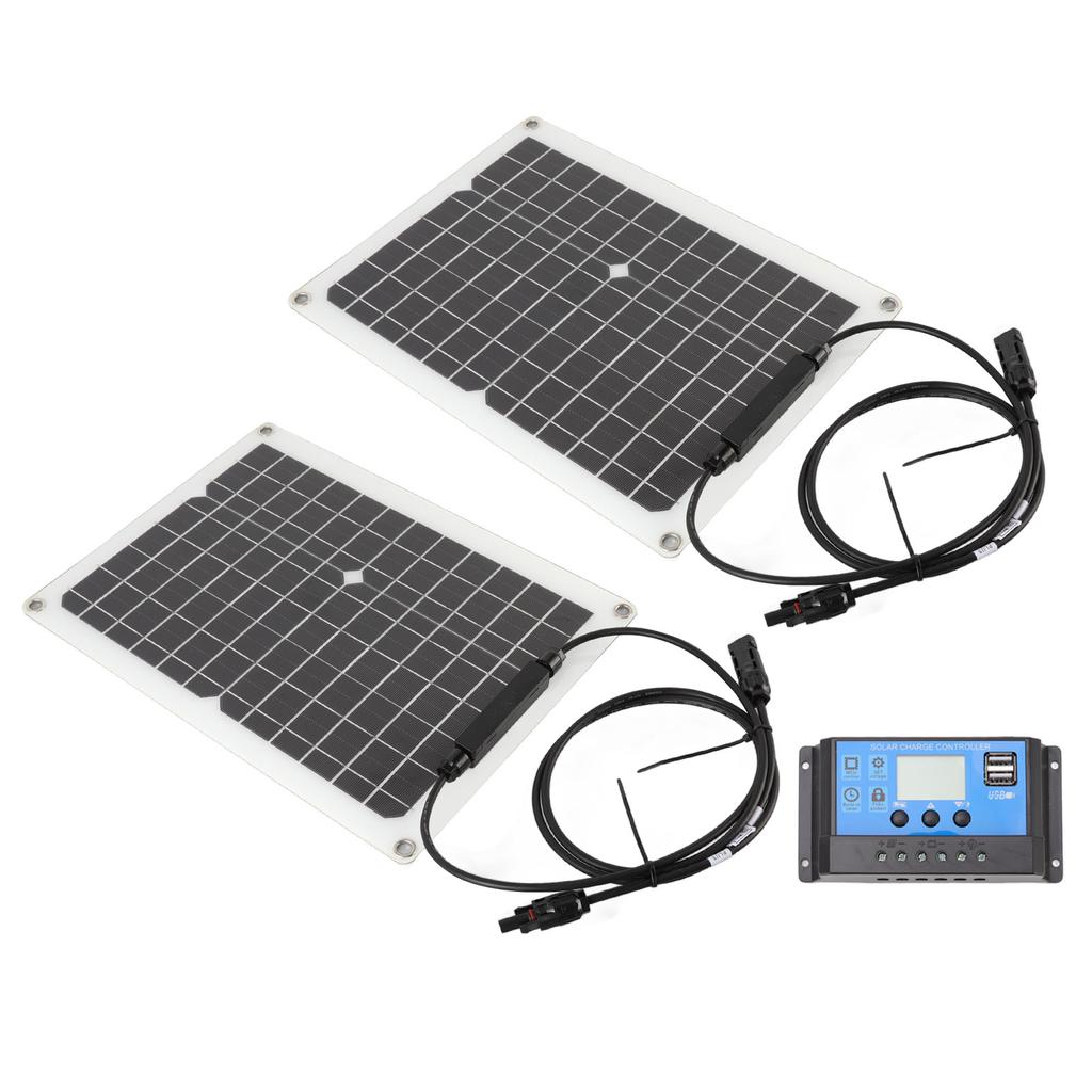 2pcs Solar Panel Kit 50W Monocrystalline Silicon Solar Charge Panel with 10A Controller for Car
