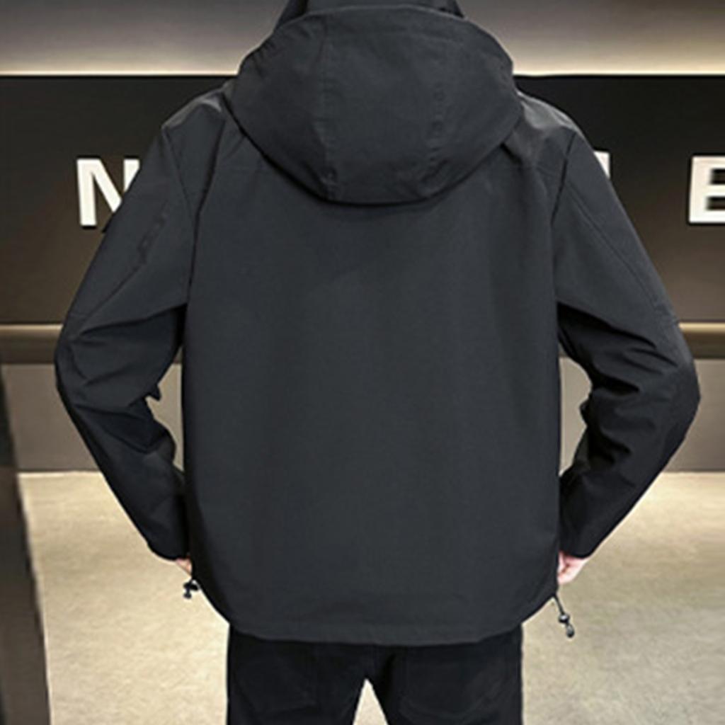 Men's Solid Color Outdoor Casual Jacket Hooded Jacket Men's Workwear Multi Pocket Jacket