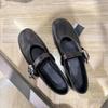 Sheepskin Version~ Soft-soled Retro Ballet Silver Mary Jane Shoes Women's Spring One-word Buckle Flat-bottomed Commuting Light-mouth Single Shoes
