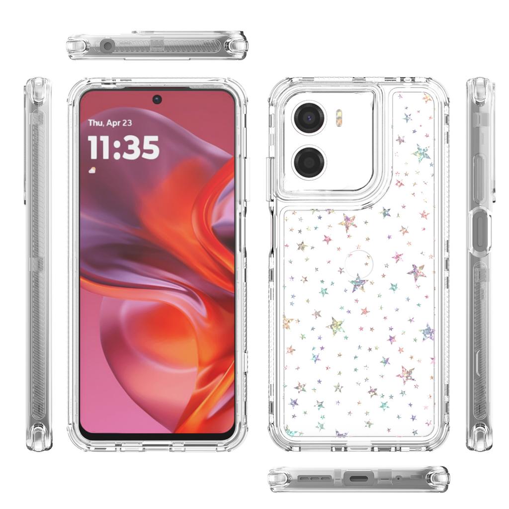 For Motorola Moto G05 4G/E15 4G Case Clear Acrylic TPU Hybrid Phone Cover with Laser-printed Film