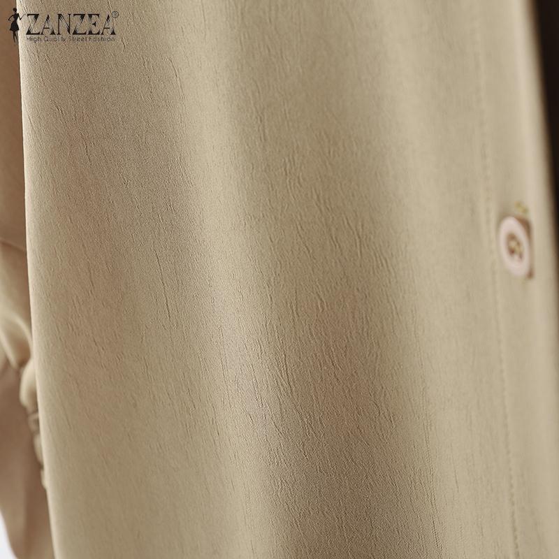 ZANZEA Women Summer Turn Down Collar Loose Asymmetrical Half Sleeve Blouse