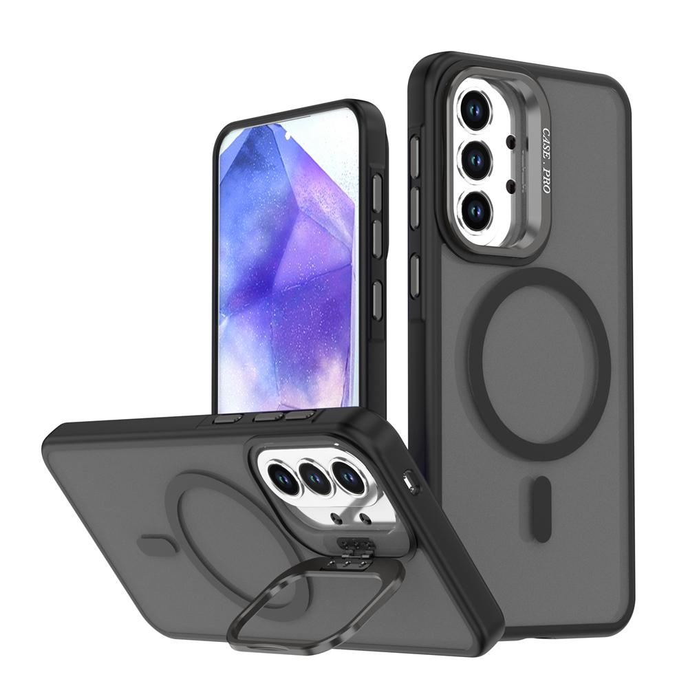KEYSION Lens Stand Magnetic Phone Case for MagSafe for Samsung A52 5G Matte Translucent Shockproof Back Cover for Galaxy A52S 5G