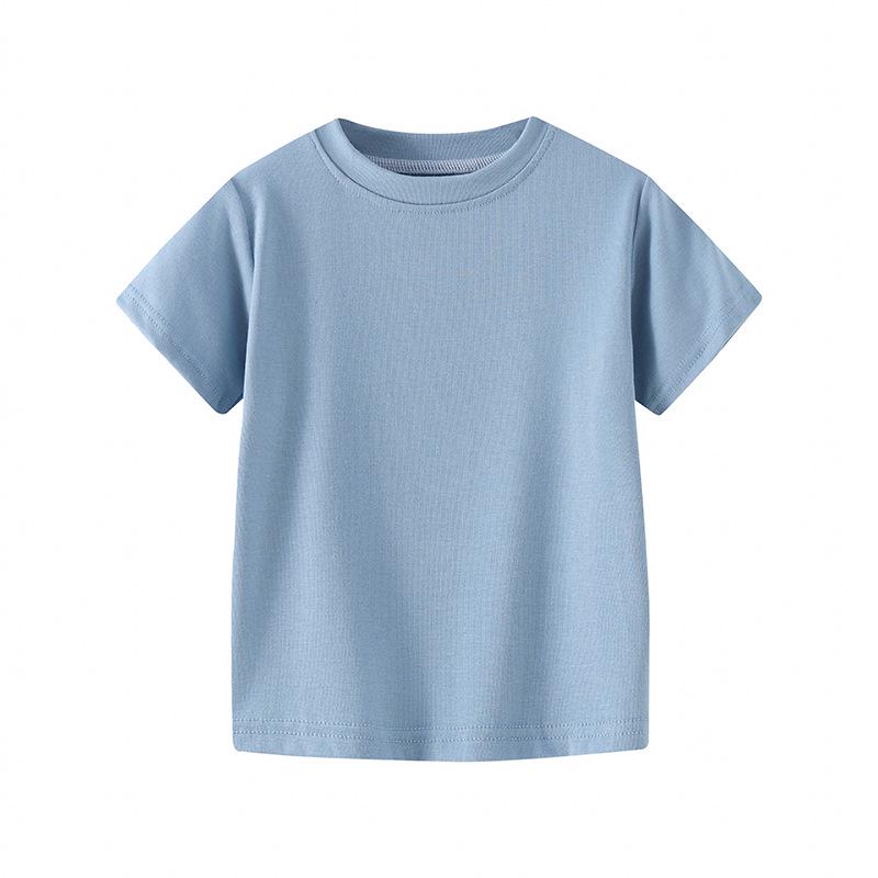Kids' Short-Sleeve Summer T-Shirt - Korean Style Solid Color Round Neck for Boys & Girls