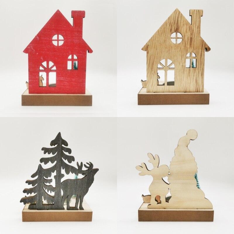 Рождественский деревянный подсвечник, деревянный Лось, Санта-подсвечник, украшение для дома, рабочего стола, украшение для окна, рождественский подарок