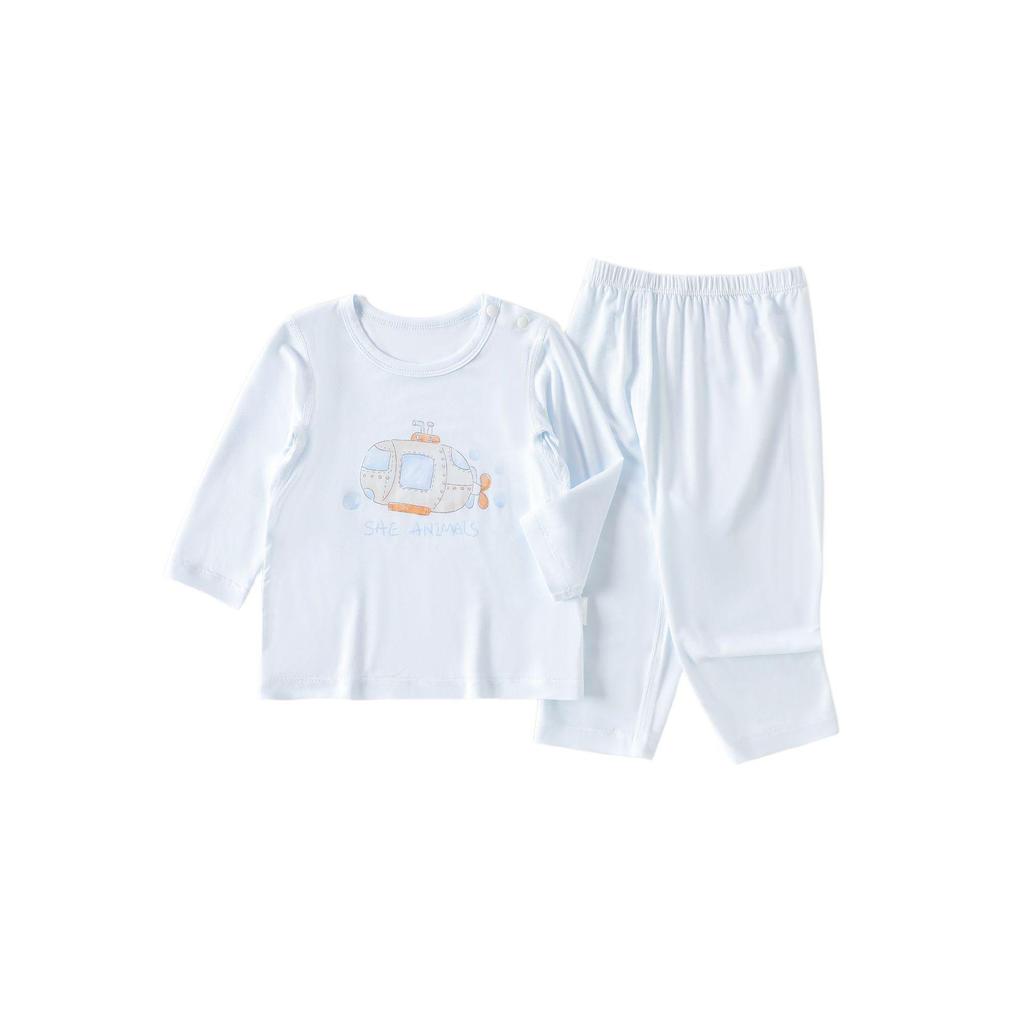 Летний пижамный комплект Yiri Baby из бамбукового волокна - с длинным рукавом, двухпредметный, для ношения в кондиционируемом помещении