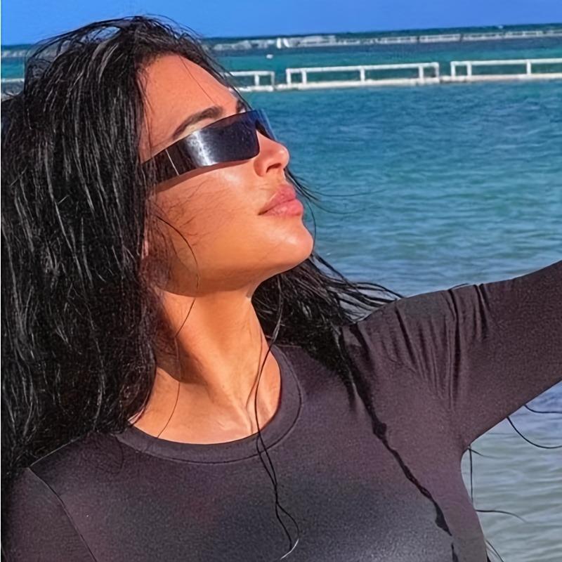 2 шт. безободковых очков-оберток для женщин в панк-стиле, футуристические, с цветными линзами, Y2K, с плоским верхом, переливающиеся модные очки для мужчин