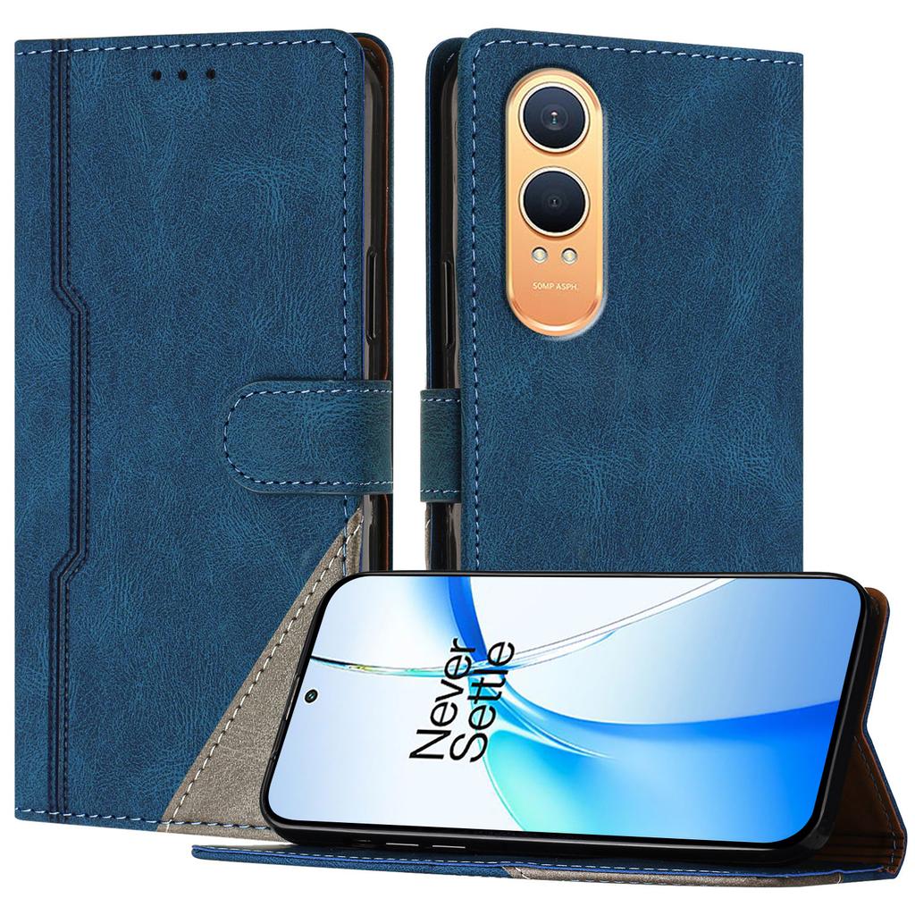 For OnePlus Nord CE4 Lite 5G Leather Case Triangle Patchwork Wallet Stand Shockproof Phone Cover