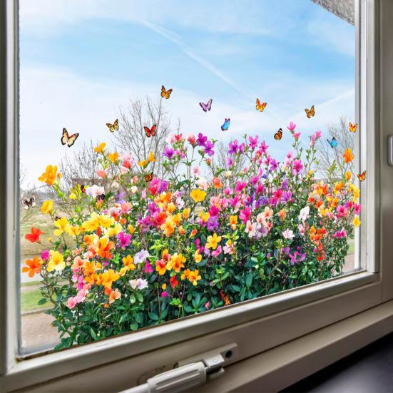 Window Decals Spring Garden Design Double-Sided Visibility Electrostatic Adsorption Glass Sticker Home Shop Window Decoration
