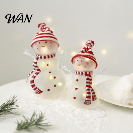 Hand Painted Christmas Table Decor Decorative Night Light, Snowman/Angel Shape, Frosted Glass Figures Light with Warm LED for Holiday Tabletop