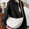 Quilted Half Moon Bag Padded Nylon Shoulder Bag Fashion Plaid Crossbody Bag  Female