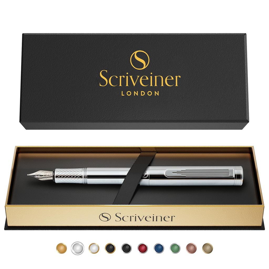 Scriveiner Luxury EDC перьевая ручка Великолепная тяжелая карманная ручка с хромированным покрытием Schmidt German Nib Converter Лучшая ручка для письма Подарочный набор Красивый стильный офис