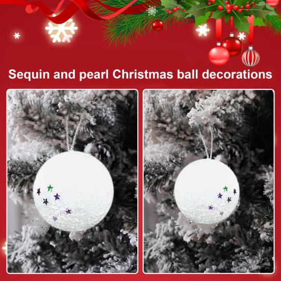 Yousheng 6 шт. Рождественские шары из белой пены, рождественские шары со звездами и блестками, небьющиеся, легкие подвесные шары для украшения елки, декор для праздничной вечеринки