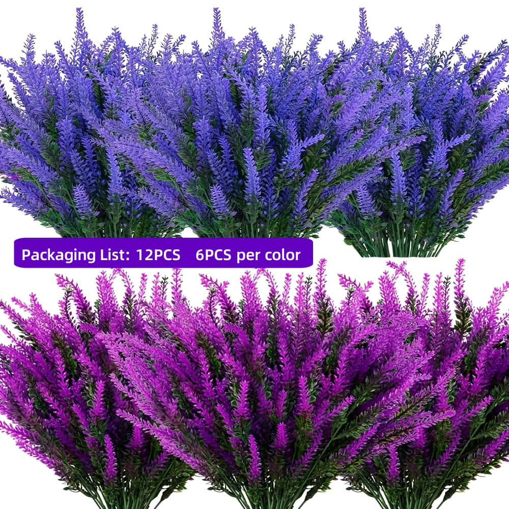 12pcs Artificial Lavender Flower Bouquets - Realistic Plastic Flowers for Home, Garden, Wedding, Holiday, Party Decor