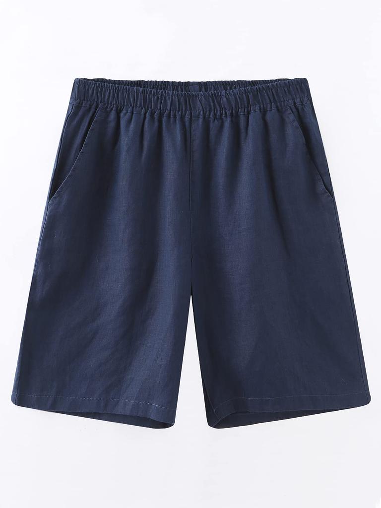 RAKUYUME Премиальный лен с коротким рукавом и шортами Идеально для летних прогулок Женская пижама, 100% лен, Комплект футболка и шорты, Домашняя одежда, Стильный,