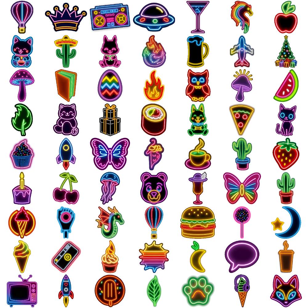63 шт. Неоновые Временные Татуировки для Домашней Вечеринки Мультяшные Водонепроницаемые Наклейки для Арт-Татуировок на Тело Руку Одноразовые Поддельные Татуировки для Женщин Мужчин
