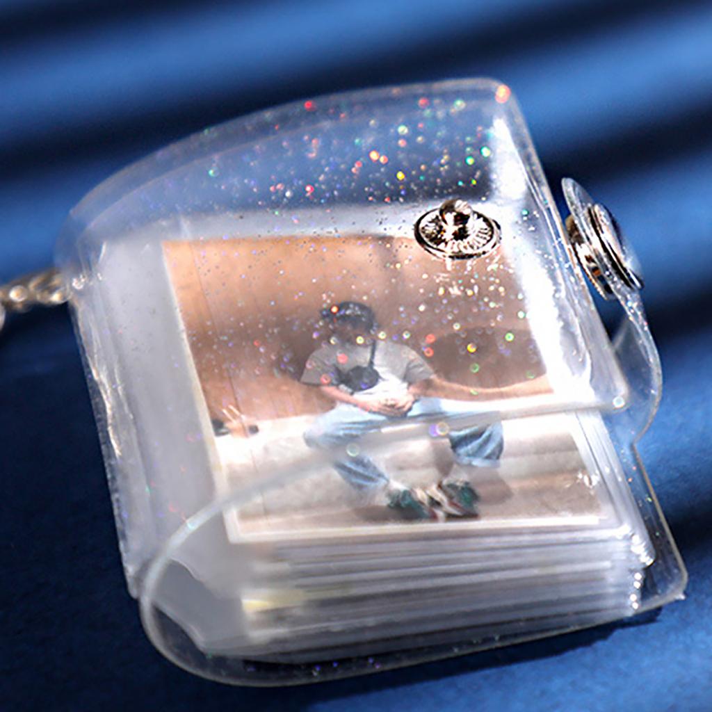 16 Pages Mini Photo Album Keychain Jewelry Crafts Album 1/2 Inch Transparent Glitter Card Holder DIY Gifts for Family Friends
