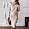Autumn Women's Knitting Turtleneck Pullover Sweater Skirt Two Piece Set