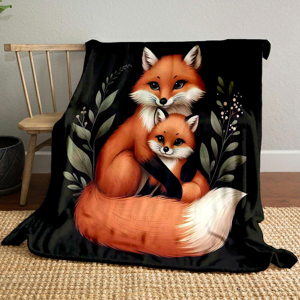 Fox Family Warmth on Black print blanket soft and cozy perfect for the living room bed sofa or a nap,gift