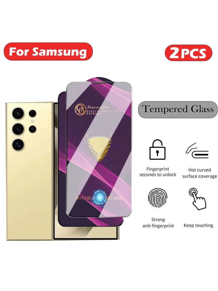 2Pc 3D Golden Armor Tempered Glass for Samsung Galaxy S24 Ultra Screen Protector for Samsung S24 S23 S22 S21 Plus Glass Film