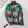 Autumn Winter Vintage Loose Long Sleeve Top Print Cardigan Knitwear Stand Collar Sweater