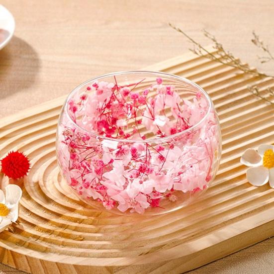 Стеклянная миска с двойными стенками с настоящими прессованными цветами, термо- и холодостойкая, прозрачная миска для подачи салатов, десертов, милый декор для дома и кухни