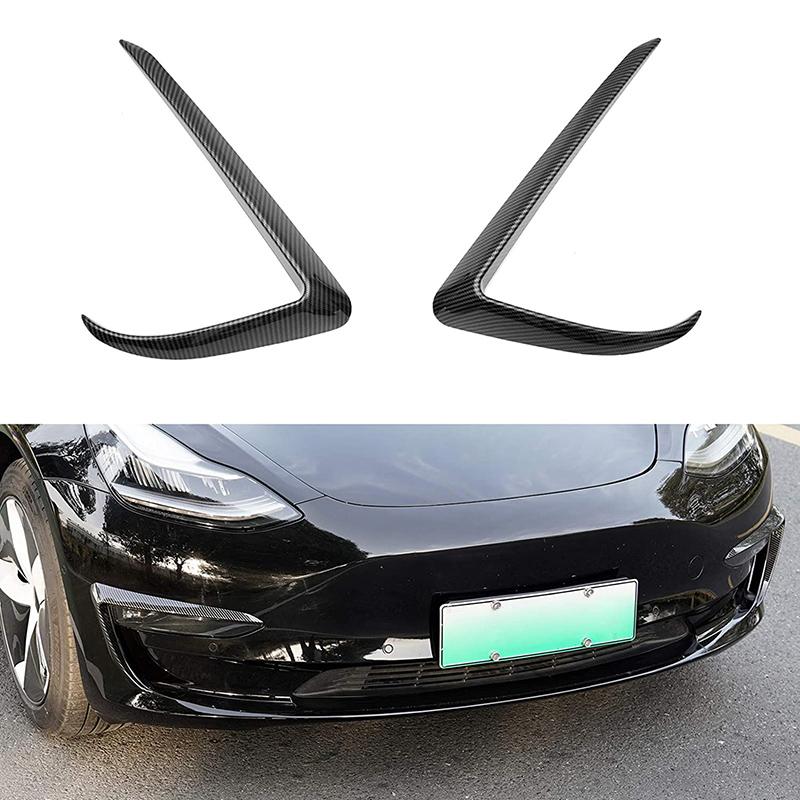 1 Pair ABS Black Carbon Fiber Car Front Light Eyebrow Wind Knife Fog Lamp Frame Trim for Tesla Model 3 2017 2018 2019 2020