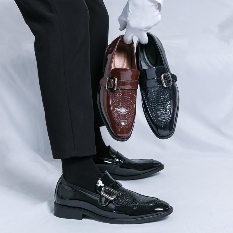 Модные лоферы мужские лакированная кожа модная пряжка кожаная обувь на одну ногу деловая классическая формальная обувь мужская обувь размеры 38-46