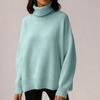 Women's Solid Color High Neck Pullover, Solid Color Loose Knit Sweater