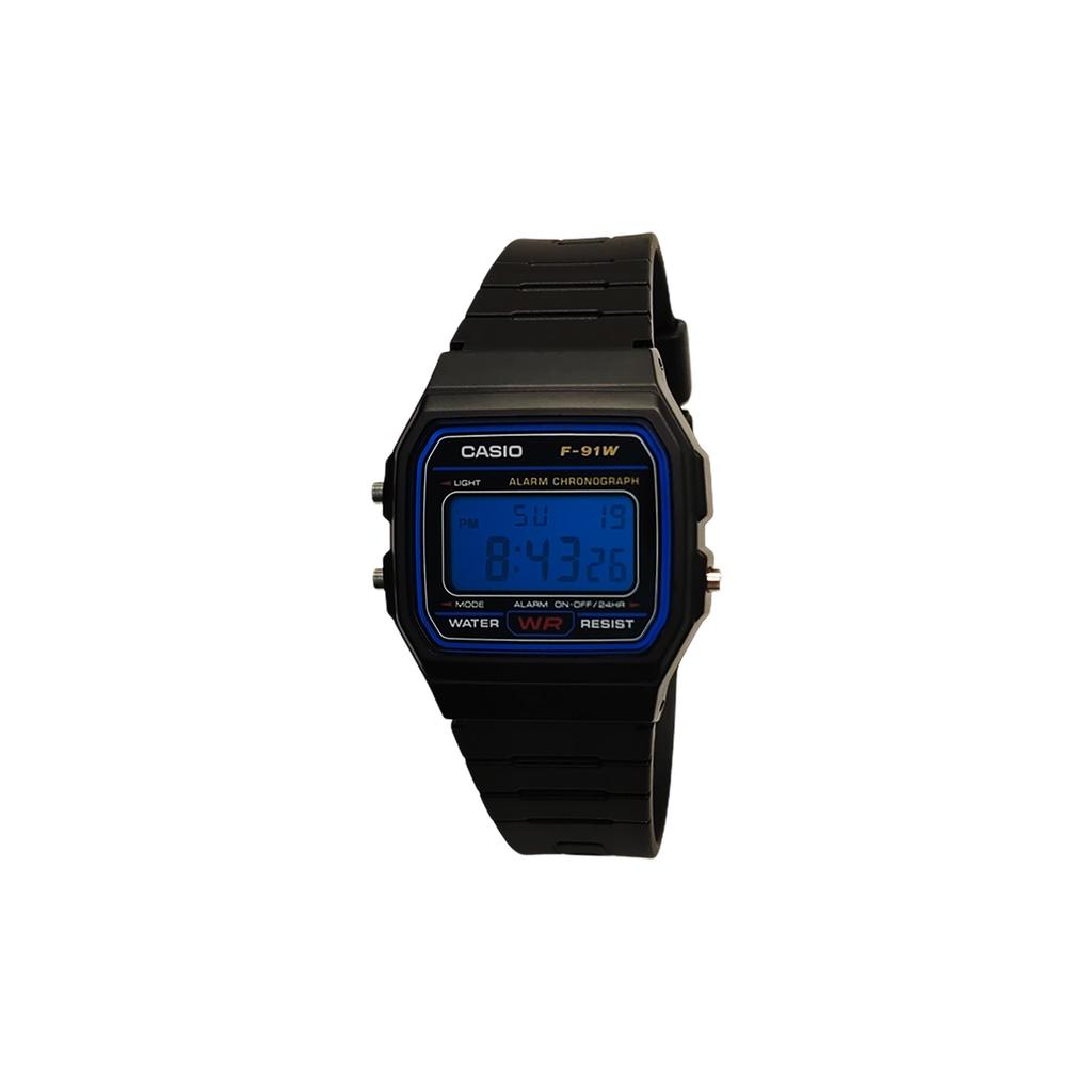 Casio Часы из Коллекции на Кварцевом Механизме с Резиновым Ремешком Мужские Часы Черный Циферблат F-91W-1(Watch5--Полночь)