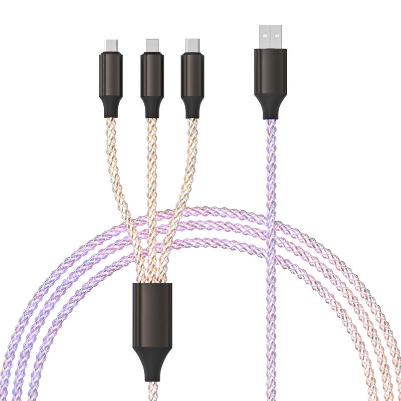 RGB-кабель для передачи данных с быстрой зарядкой и эффектом бегущего света - 3-в-1