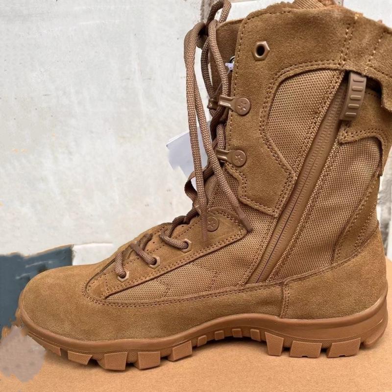 Мужские коричневые зимние тактические военные ботинки — дышащие, водонепроницаемые, устойчивые к проколам, с боковой молнией.