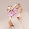 Pink Drop Zircon Flower Hollow Girls Rings Smooth Gold Color Women Trendy Jewelry