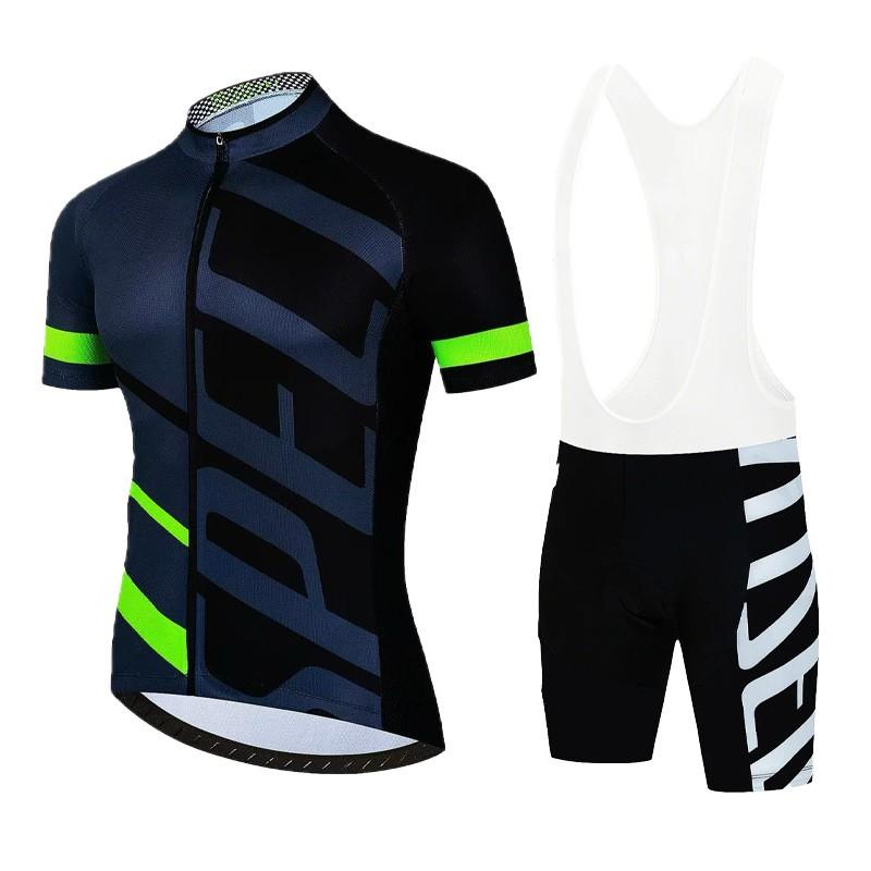 Men Women Cycling Jersey Bib Shorts Set Fluorescent Green Red Black Quick Dry Breathable Sportswear
