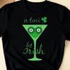 A Tiny Bit Irish T-Shirt, Funny Lucky Irish Girl Tee, St. Patrick’s Day Messy Bun , Cute Irish Cocktail Lover Outfit, Lucky Shamrock Women’s
