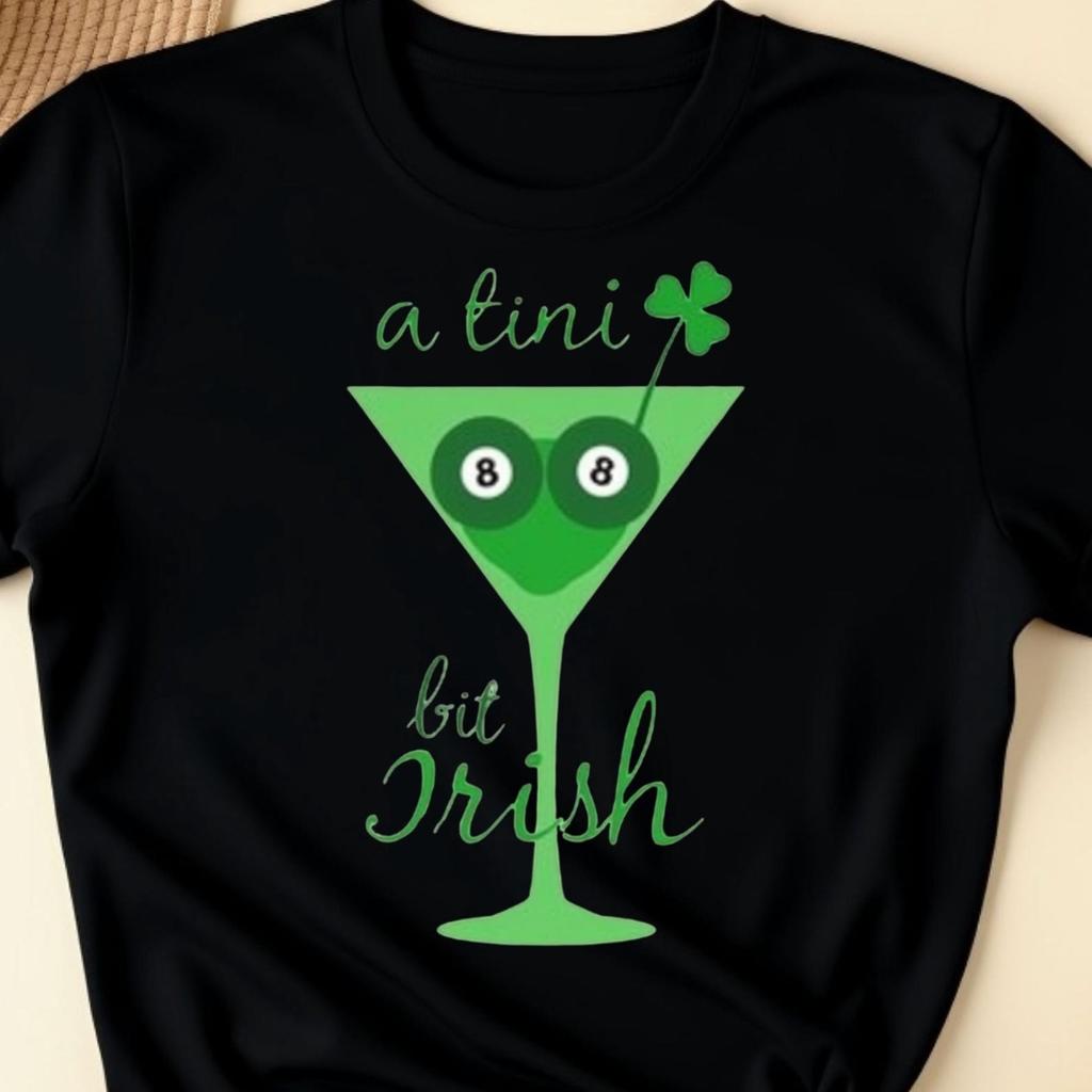 A Tiny Bit Irish T-Shirt, Funny Lucky Irish Girl Tee, St. Patrick’s Day Messy Bun , Cute Irish Cocktail Lover Outfit, Lucky Shamrock Women’s