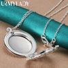 URMYLADY 925 Sterling Silver Round Picture Frame Pendant Necklace Chain For Women Wedding Engagement Charm Jewelry