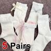 5 пар женских носков средней длины с цветочным узором и бантом, весна-лето, дышащие, модные, JK Lolita Girl, милые, стильные, повседневные носки