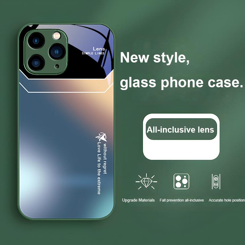 Градиентный Светло-голубой Зеленый Цвет Авроры Для iPhone 15 14 13 12 11 Pro Max XS XR 7 8 Plus 2020 2022 SE Закаленное Стекло Чехол для Телефона
