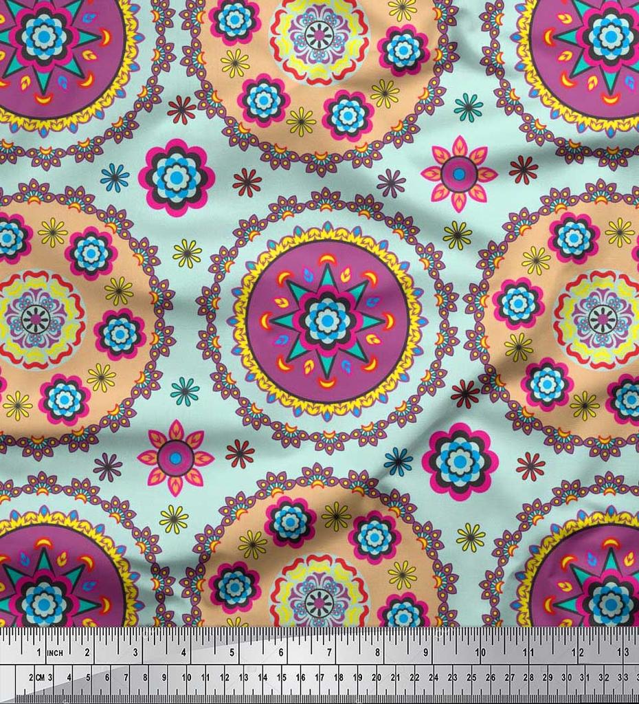 Soimoi Японский креп-атласная ткань с цветочным принтом Мандалы, швейная ткань, метр 42 дюйма