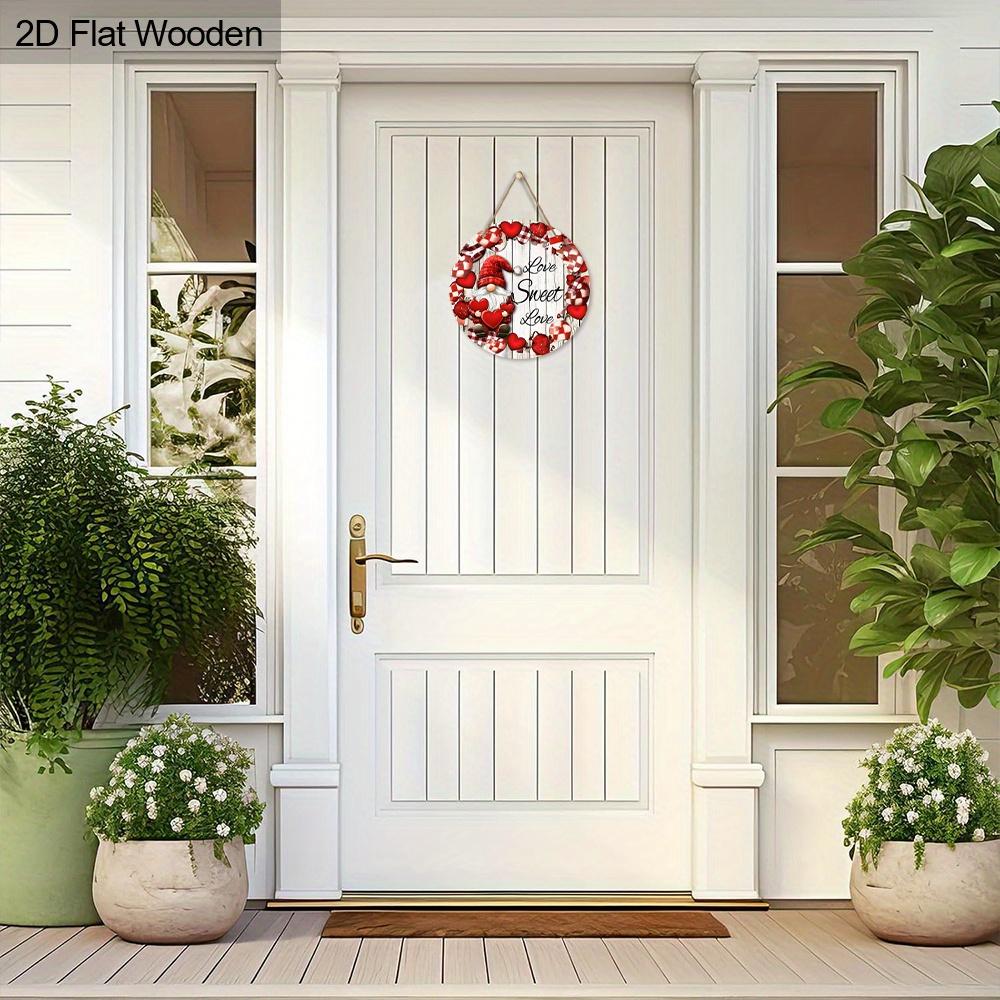 Valentine's Day Wooden Sign with Gnome Pattern - Romantic Round Ornament for Front Door, Wall Hanging Decor - Ideal Gift for Couple